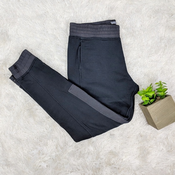 Vince Pants - VINCE. Relaxed moto jogger satin patch black knit